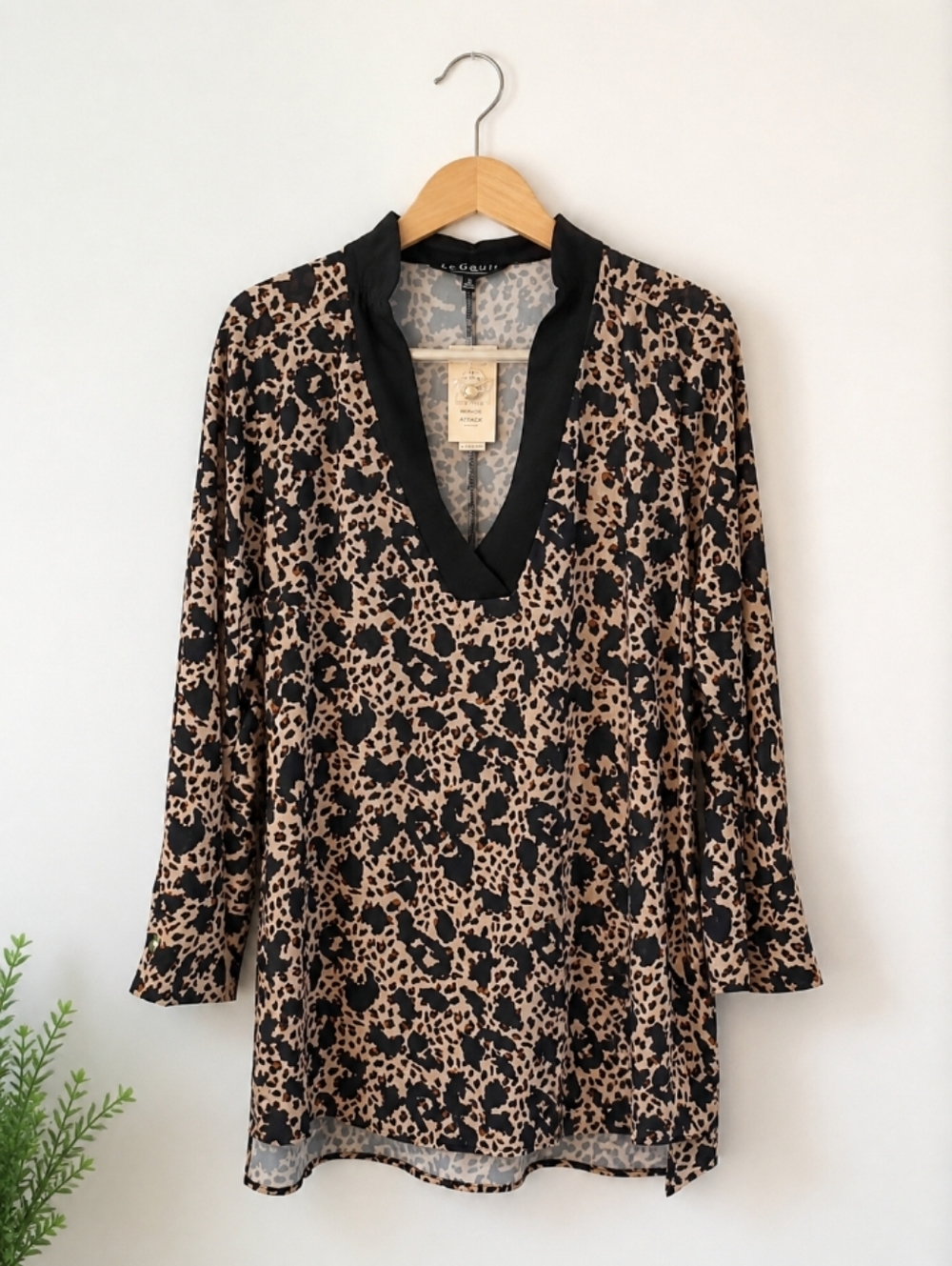 Eloquii Tan and Black Leopard-Print V-Neck Tunic